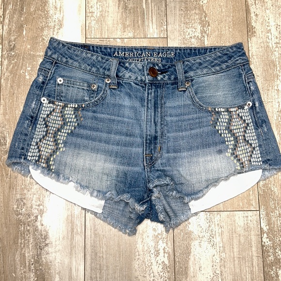 AMERICAN Eagle Jean High Rise Festival Denim Shorts - Picture 1 of 8